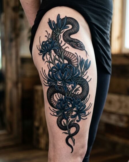 Blue Spider Lily and Snake Tattoo