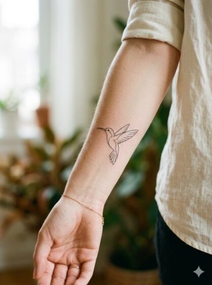 Minimalist Hummingbird Outline Tattoo