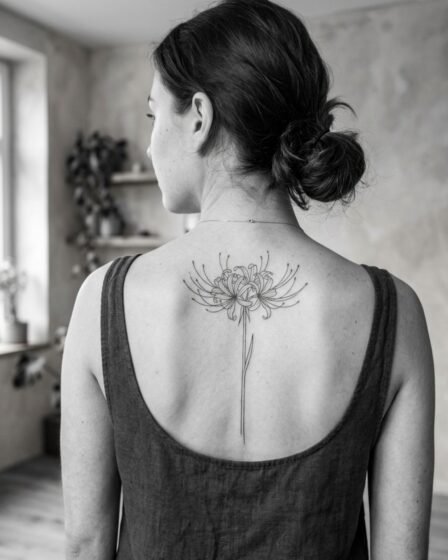 Minimalist Spider Lily Line Art Tattoo