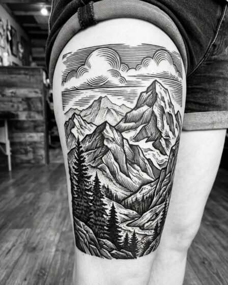 Mountain Scene with Engraved Depth
