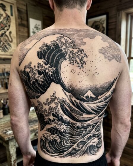 Ocean Wave in Japanese Woodcut Style