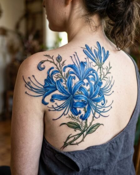 Realistic Blue Spider Lily Tattoo