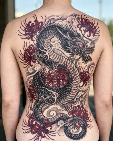 Spider Lily and Dragon Back Tattoo