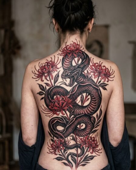 Spider Lily and Snake Back Tattoo