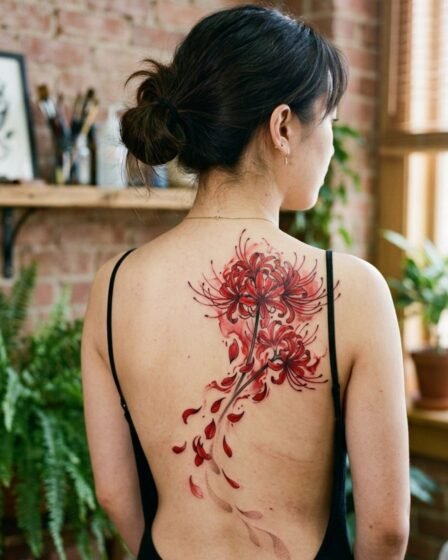 Spider Lily with Falling Petals Tattoo