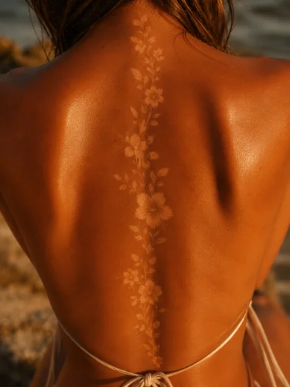 Spine Floral Tan Tattoo