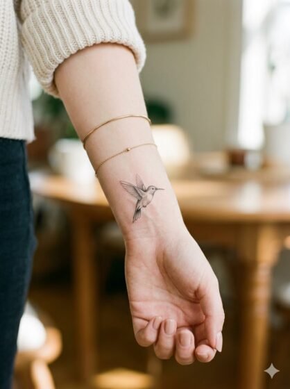 Tiny Hummingbird Wrist Tattoo