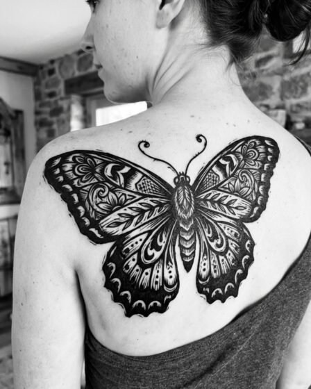 Woodcut Butterfly with Bold Patterns
