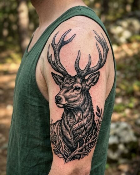 Woodcut Deer with Antlers