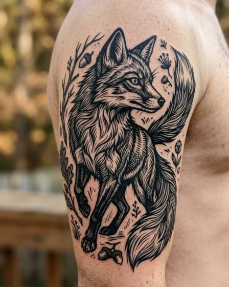 Woodcut Fox with Sharp Features
