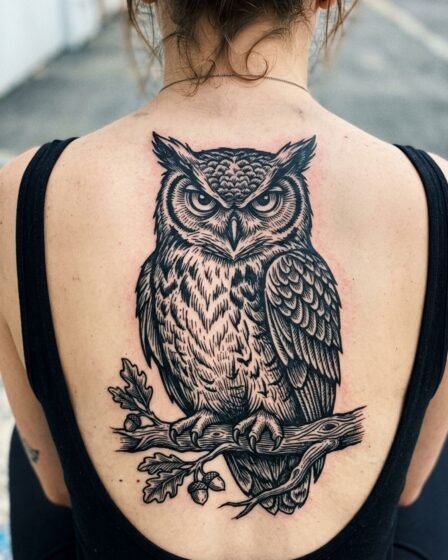 Woodcut Owl with Piercing Eyes
