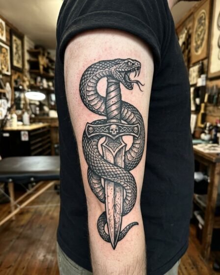 Woodcut Snake Wrapped Around Dagger