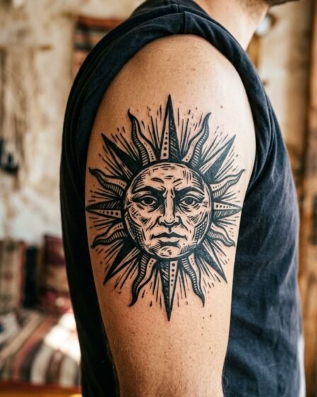 Woodcut Sun Face Design