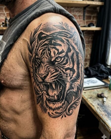 Woodcut Tiger Face