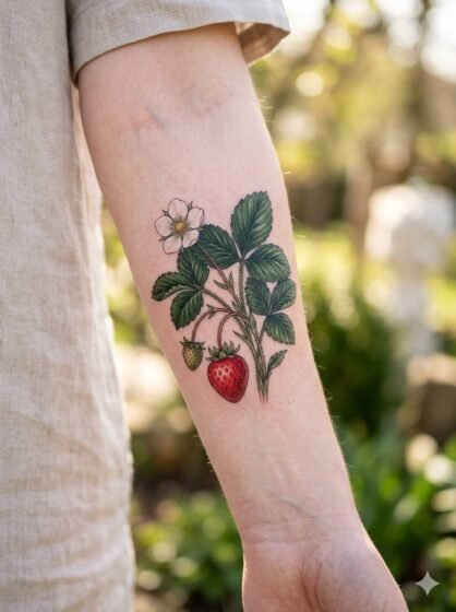 Strawberry Plant with Blossoms