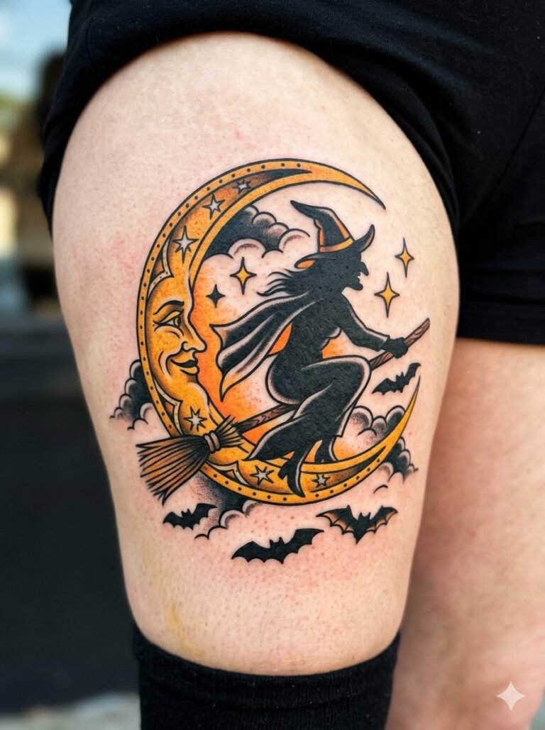 22 American Traditional Halloween Tattoo Ideas That Will Give You Chills