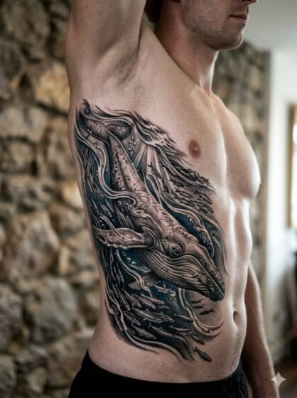 Blue Whale Ocean Giant Tattoo