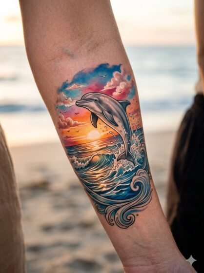 Dolphin Sunset Tattoo