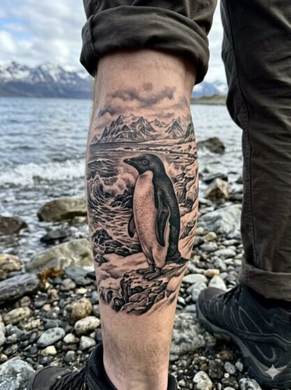 Penguin Coastal Adventure Tattoo