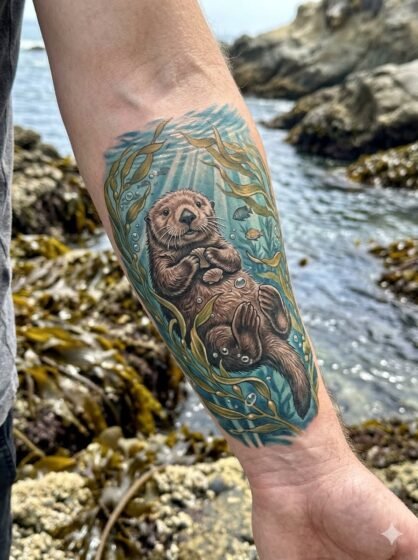 Sea Otter Floating Tattoo