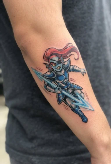 Undyne Mid-Battle with Spear in Hand