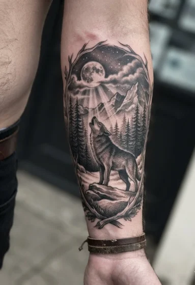 Wolf and Wilderness Scene