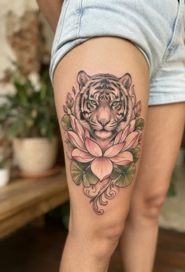 Tiger and Lotus Flower