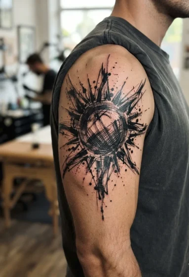 Abstract Expressionist Sun Tattoo