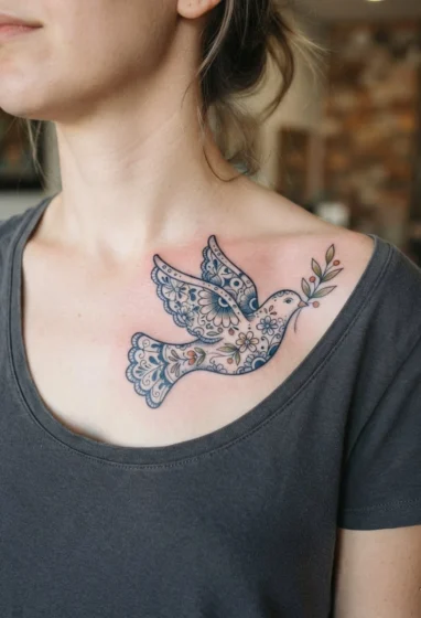 Talavera Dove with Olive Branch