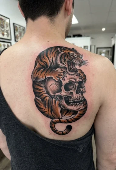 Tiger Wrapped Around Skull
