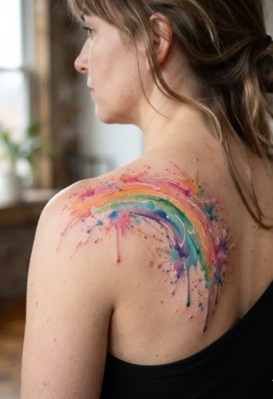 Watercolor Rainbow Splash Tattoo