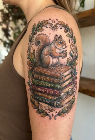 Squirrel Perched on a Stack of Books