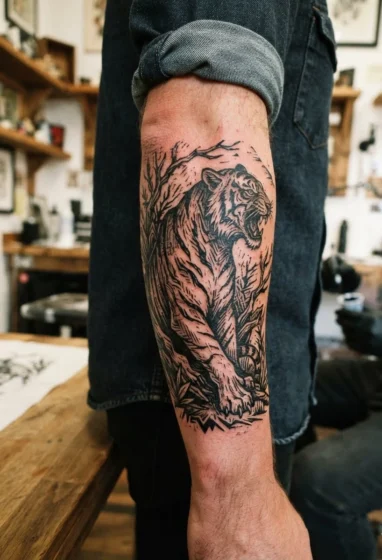 Woodcut Style Tiger