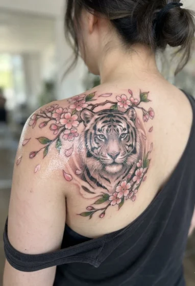 Tiger with Cherry Blossoms