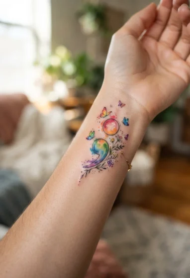 Rainbow Semicolon Tattoo