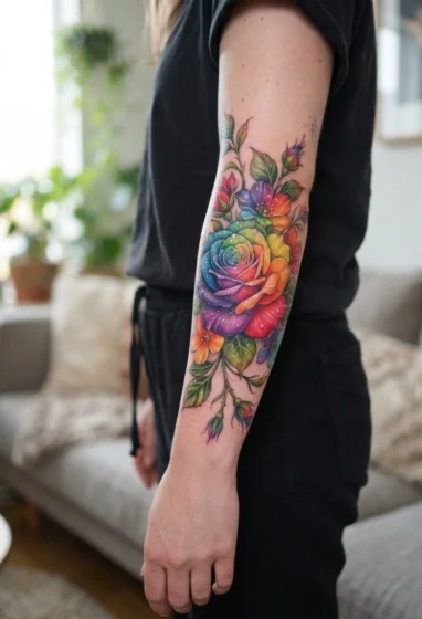 Rainbow Flower Tattoo