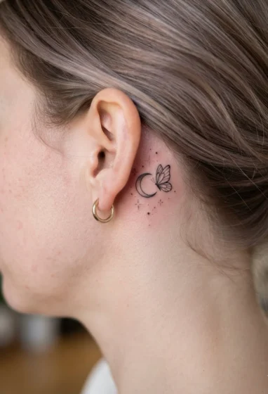 Tiny Moon and Butterfly Behind the Ear