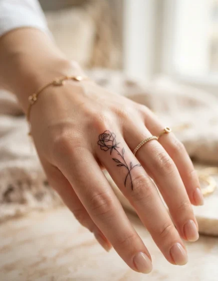 A Delicate Rose Outline on One Finger