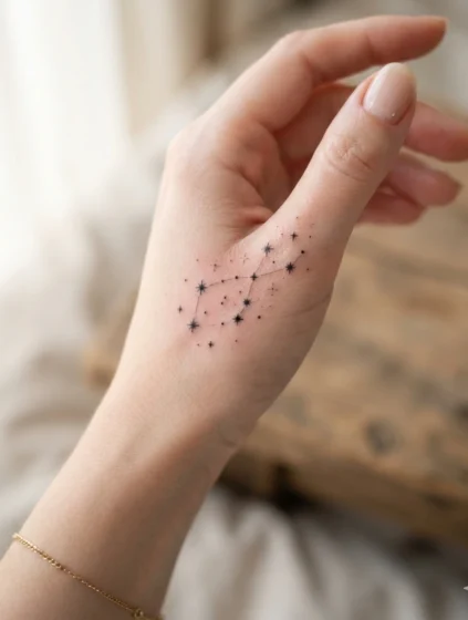 A Cluster of Star Dots Between the Fingers