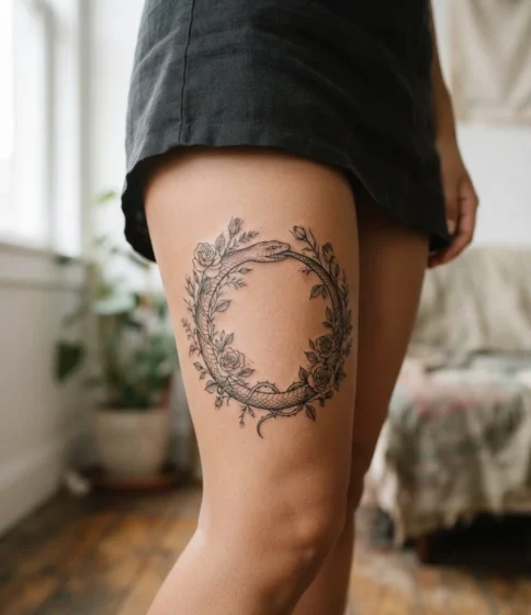Floral Ouroboros Wrapped in Roses