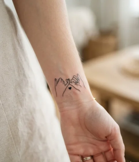 Pinky Promise with Heart Between Fingers