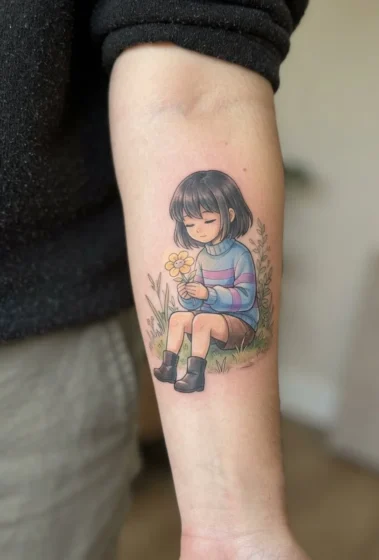 Frisk Holding a Single Golden Flower