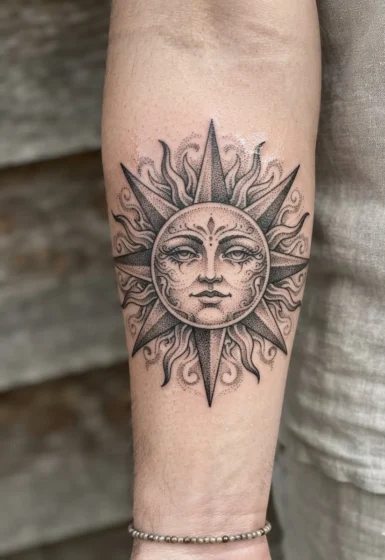 Dotwork Sun Tattoo