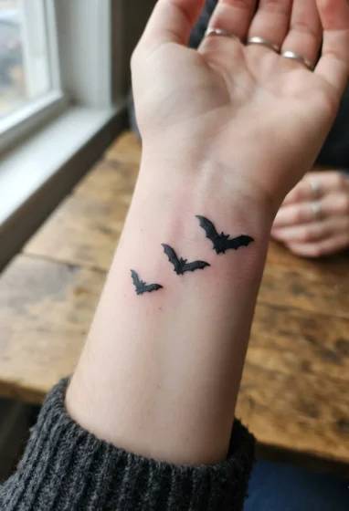 Small Bat Trio in Flight