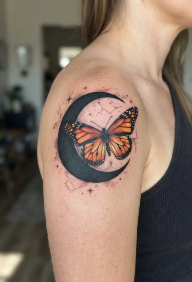 Dark Moon With a Monarch Butterfly