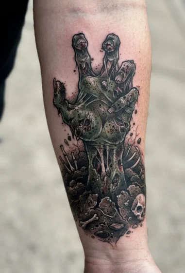Zombie Hand Bursting From Soil