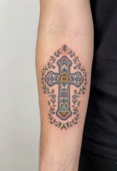 Talavera Cross with Floral Border