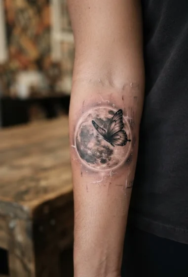 A Full Moon With a Butterfly