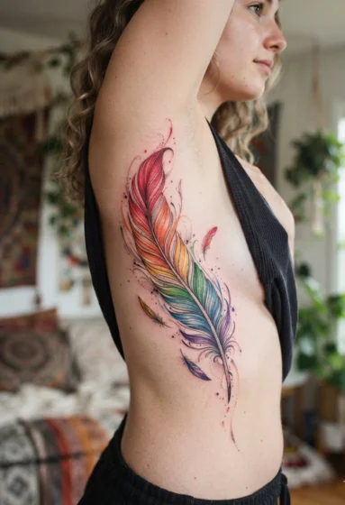 Rainbow Feather Tattoo