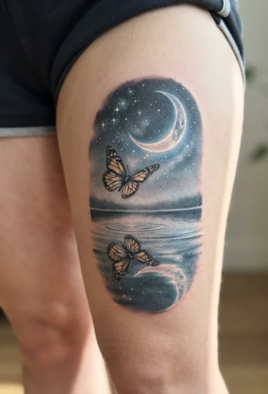 Butterfly and Moon Reflected in Water